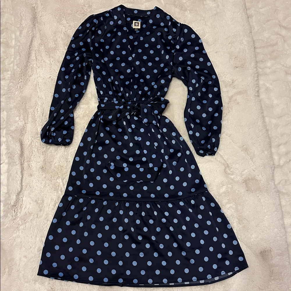Anne Klein Blue Polka Dot Dress EUC Sz 14